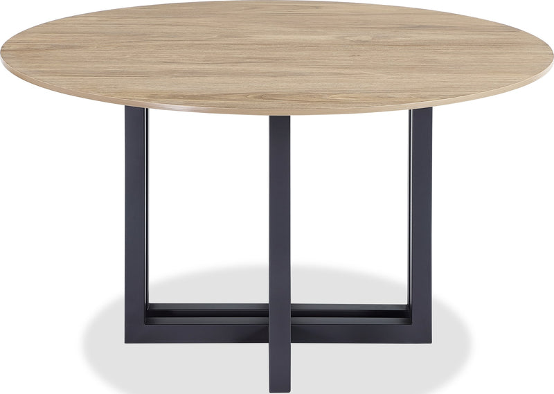 CEO Wood Pattern Round Sintered Stone Dining Table in Gunmetal and Washed Oak