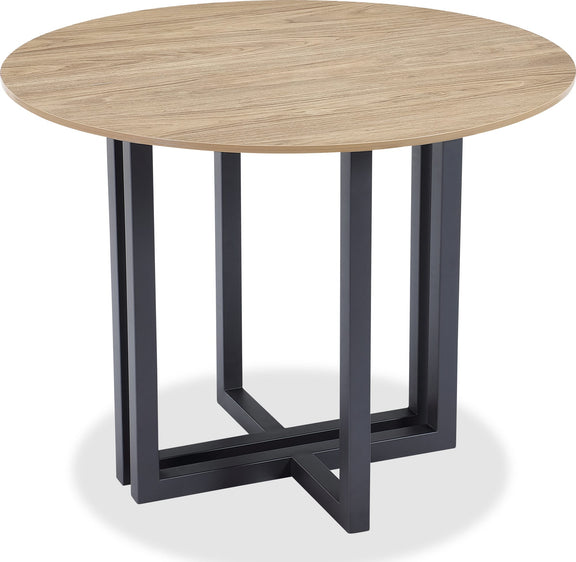 CEO Wood Pattern Round Sintered Stone Dining Table in Gunmetal and Washed Oak