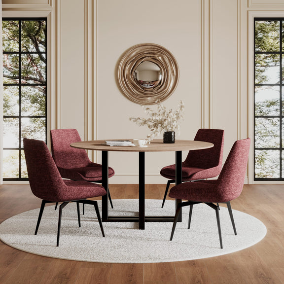 CEO Wood Pattern Round Sintered Stone Dining Table in Gunmetal and Washed Oak