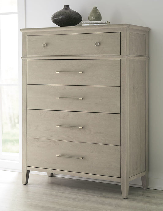 Camden Five Drawer Oak Wood Chest in Chai