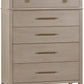 Camden Five Drawer Oak Wood Chest in Chai