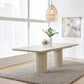 Cannon Stone Top Double Pedestal Extension Dining Table with Ivory Wood Base