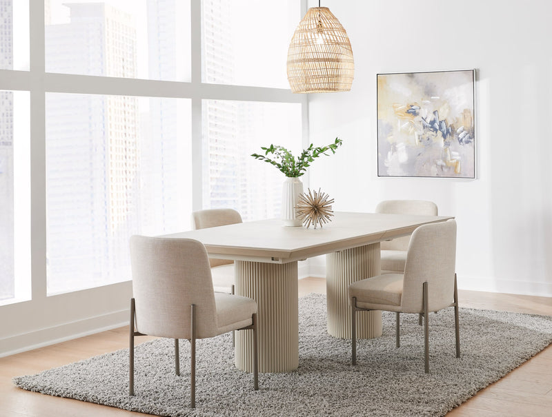 Cannon Stone Top Double Pedestal Extension Dining Table with Ivory Wood Base