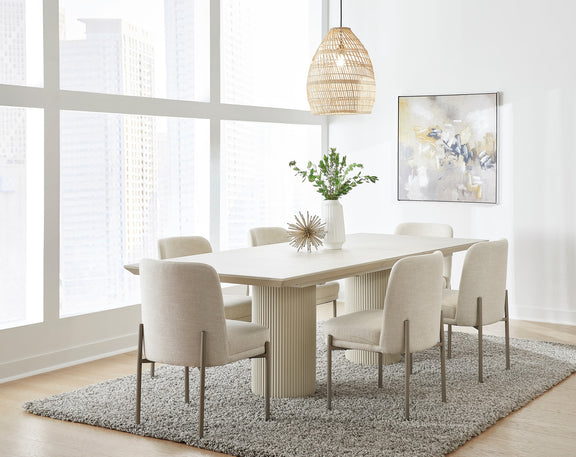 Cannon Stone Top Double Pedestal Extension Dining Table with Ivory Wood Base