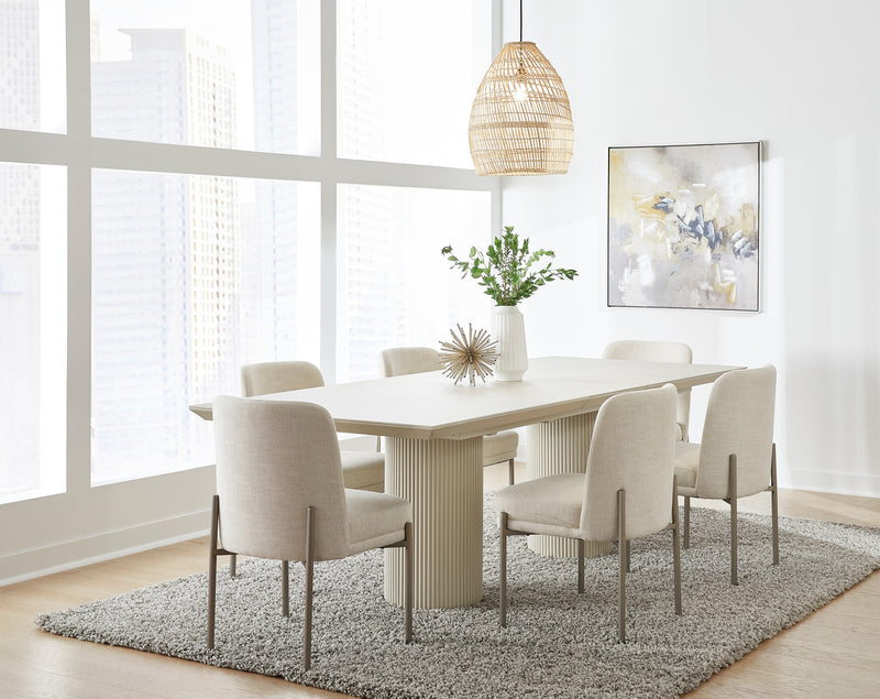 Cannon Stone Top Double Pedestal Extension Dining Table with Ivory Wood Base