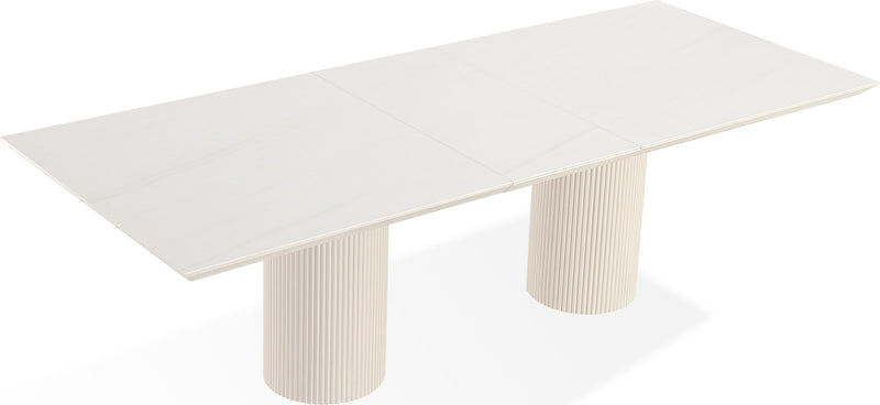 Cannon Stone Top Double Pedestal Extension Dining Table with Ivory Wood Base