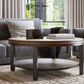Canyon Solid Wood and Metal Round Coffee Table in Washed Grey