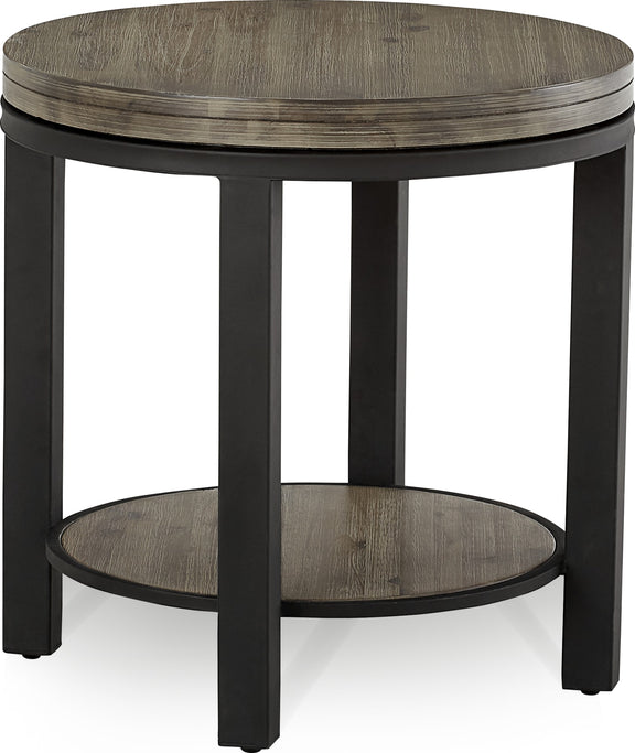 Canyon Solid Wood and Metal Round End Table in Washed Grey