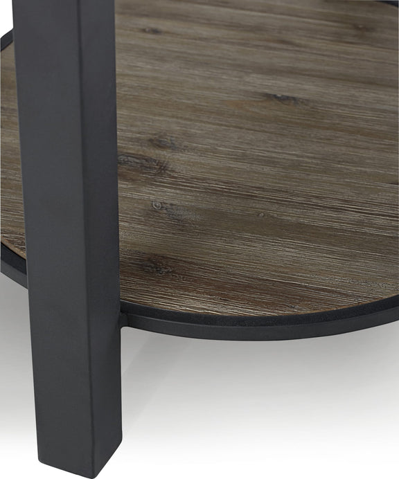 Canyon Solid Wood and Metal Round End Table in Washed Grey