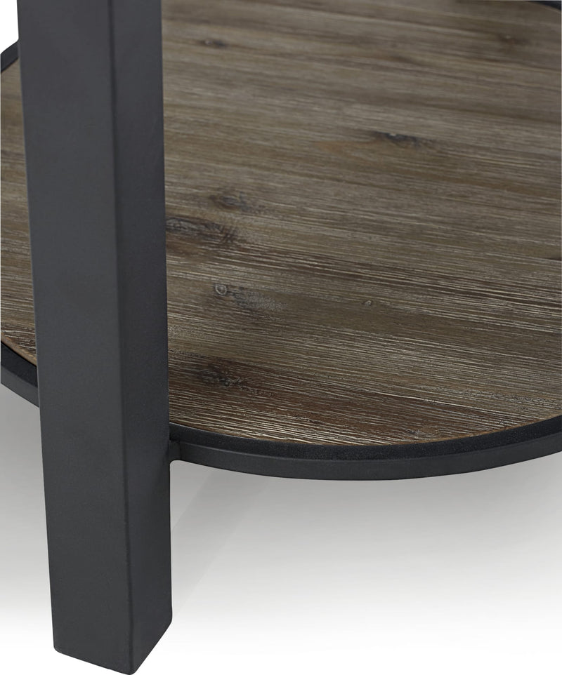 Canyon Solid Wood and Metal Round End Table in Washed Grey