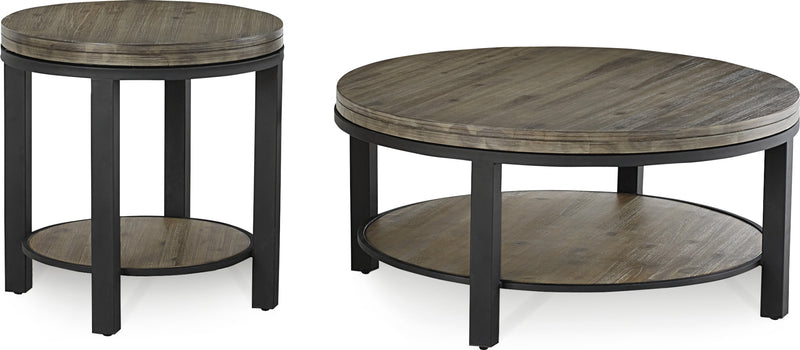 Canyon Solid Wood and Metal Round End Table in Washed Grey