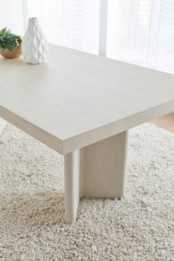 Caye Stone Top Double Pedestal Dining Table with Ivory Cement Base
