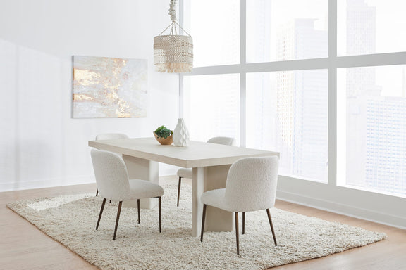 Caye Stone Top Double Pedestal Dining Table with Ivory Cement Base
