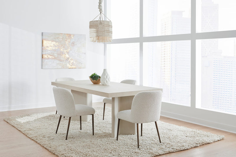 Caye Stone Top Double Pedestal Dining Table with Ivory Cement Base