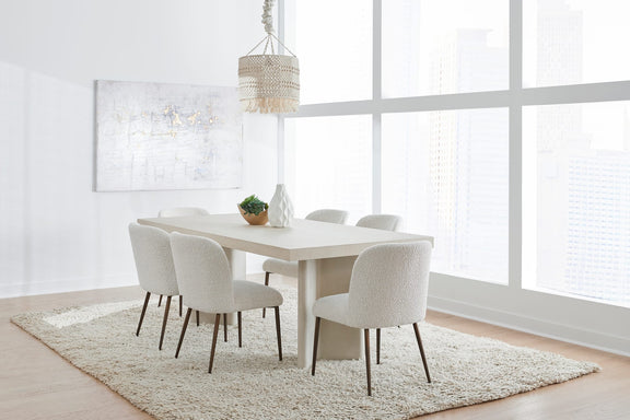 Caye Stone Top Double Pedestal Dining Table with Ivory Cement Base
