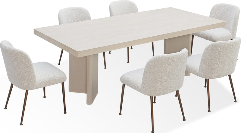 Caye Stone Top Double Pedestal Dining Table with Ivory Cement Base