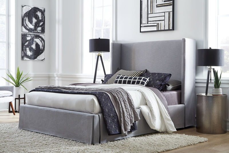 Cresta Full-Size Upholstered Skirted Storage Panel Bed in Fog