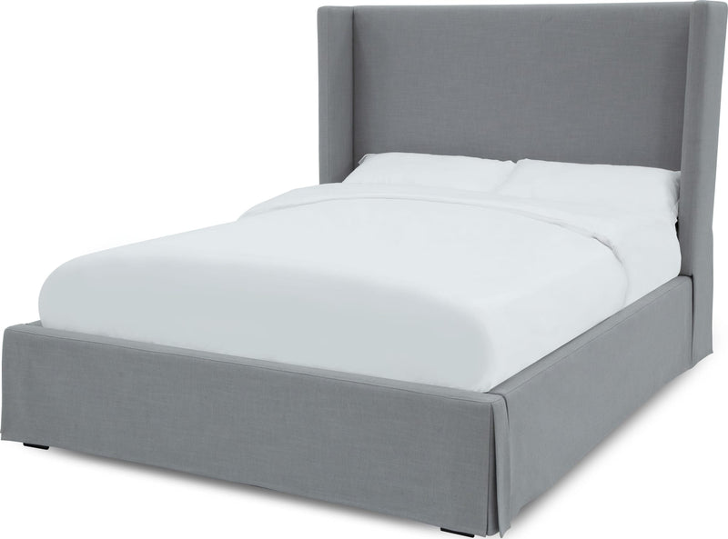 Cresta California King-Size Upholstered Skirted Storage Panel Bed in Fog