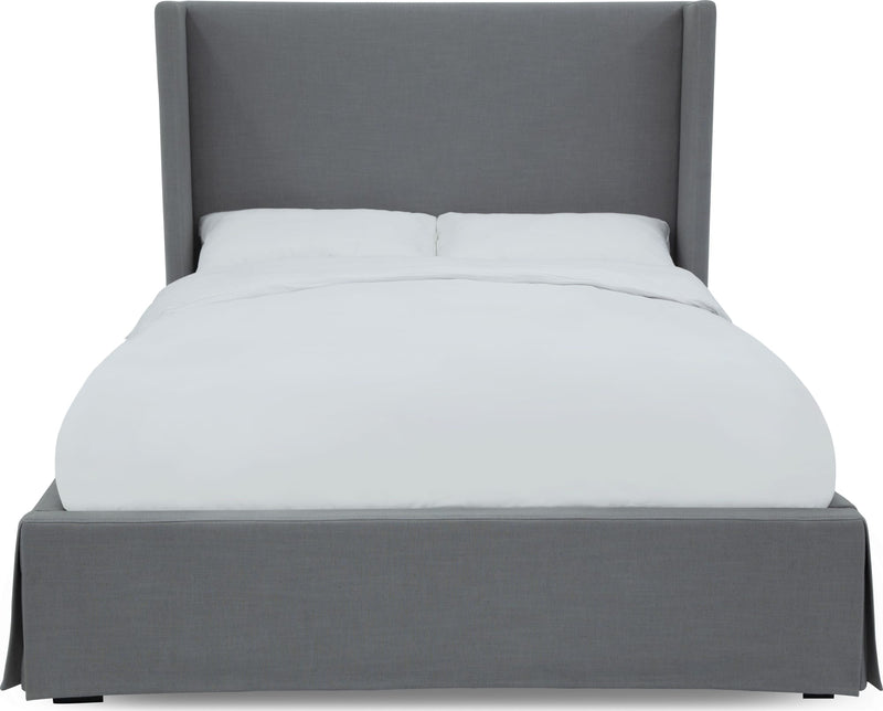 Cresta Full-Size Upholstered Skirted Storage Panel Bed in Fog