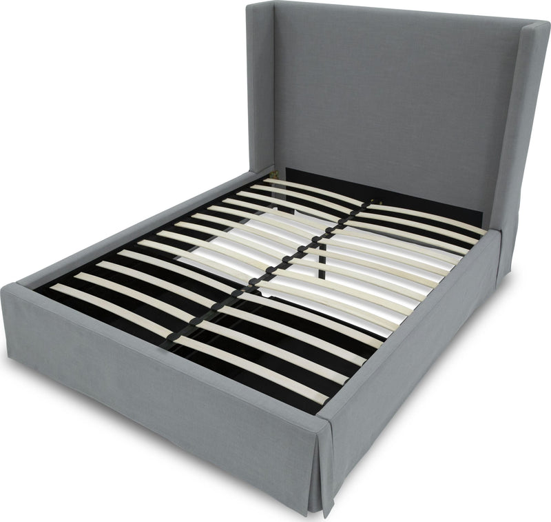 Cresta Full-Size Upholstered Skirted Storage Panel Bed in Fog