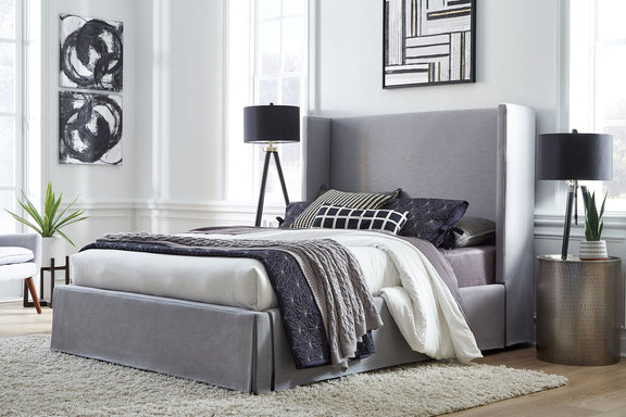 Cresta Full-Size Upholstered Skirted Panel Bed in Fog