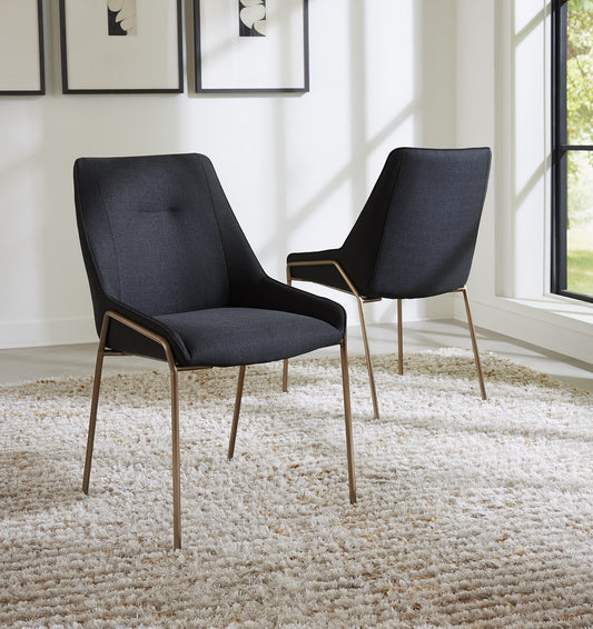 Cyrus Upholstered Dining Chair in Coal Fabric and Brushed Bronze Metal