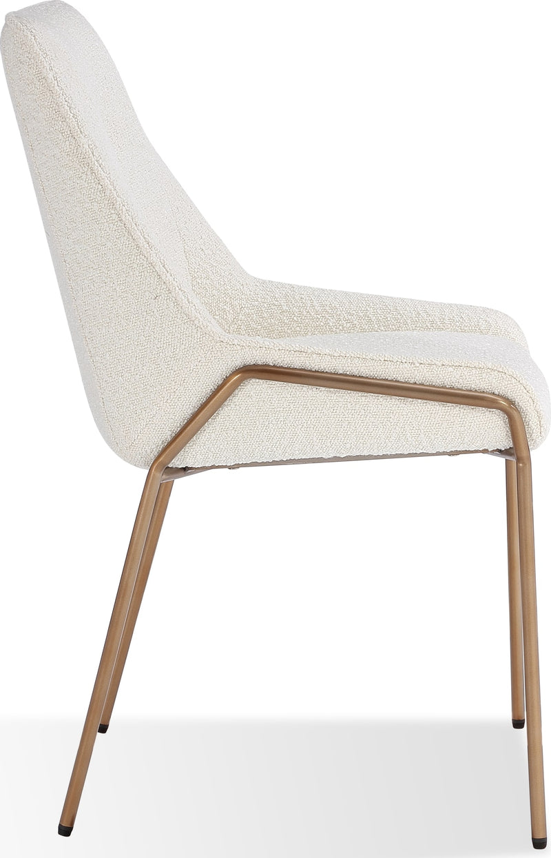Cyrus Upholstered Dining Chair in Cottage Cheese Boucle and Brushed Bronze Metal