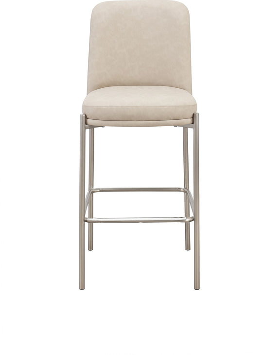 Dion Upholstered Bar Stool in Camel Synthetic Leather and Brushed Nickel Metal