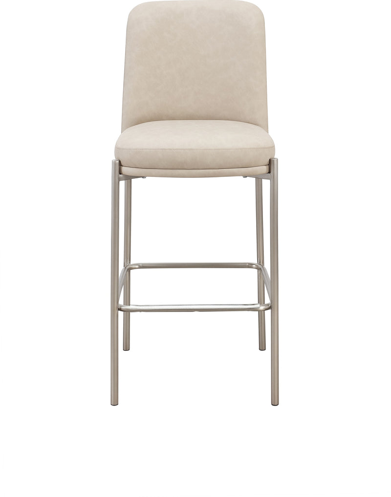 Dion Upholstered Bar Stool in Camel Synthetic Leather and Brushed Nickel Metal