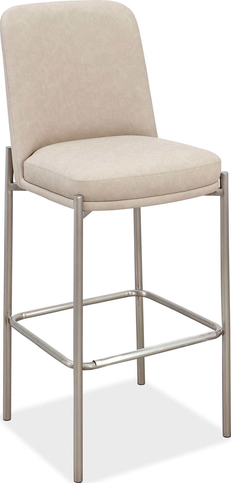 Dion Upholstered Bar Stool in Camel Synthetic Leather and Brushed Nickel Metal