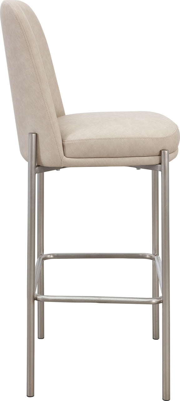 Dion Upholstered Bar Stool in Camel Synthetic Leather and Brushed Nickel Metal