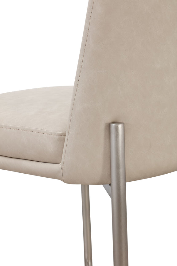Dion Upholstered Bar Stool in Camel Synthetic Leather and Brushed Nickel Metal