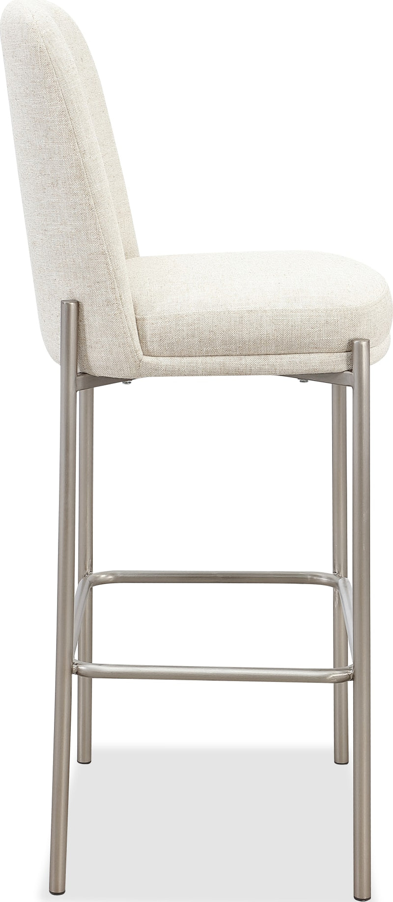 Dion Upholstered Bar Stool in Natural Light Linen and Brushed Nickel Metal