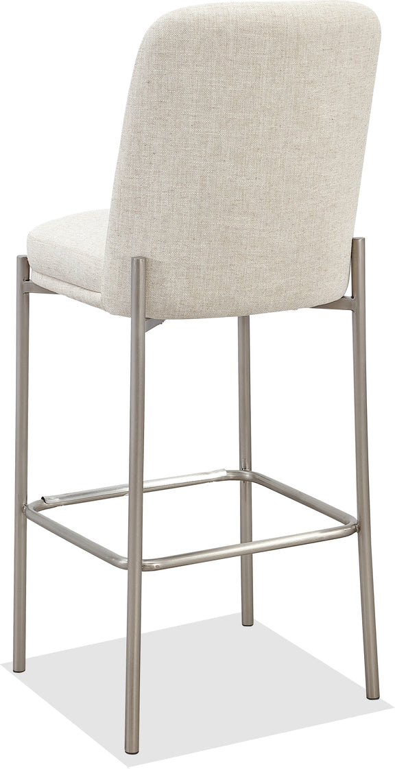 Dion Upholstered Bar Stool in Natural Light Linen and Brushed Nickel Metal