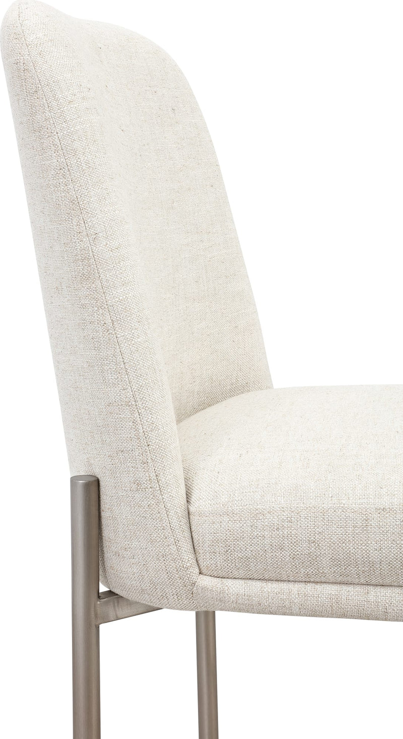 Dion Upholstered Bar Stool in Natural Light Linen and Brushed Nickel Metal