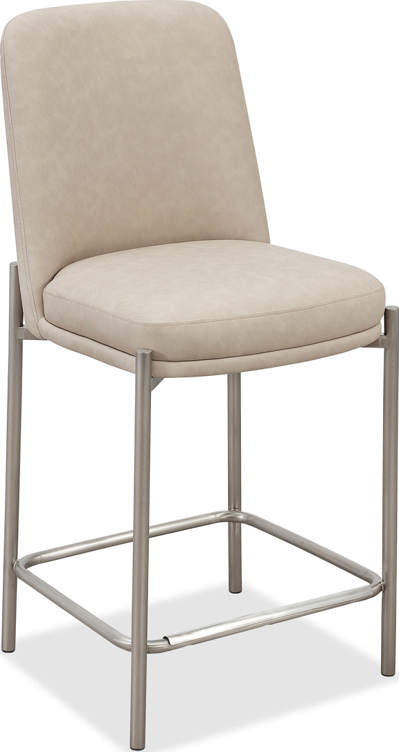 Dion Upholstered Counter Stool in Camel Synthetic Leather and Brushed Nickel Metal
