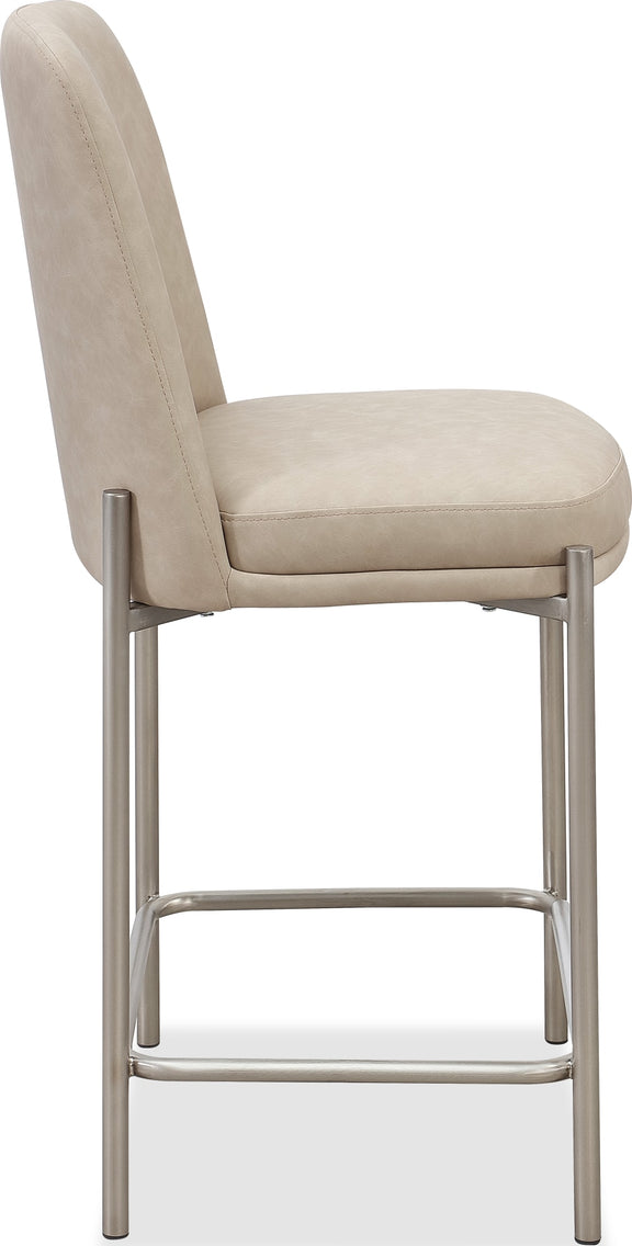 Dion Upholstered Counter Stool in Camel Synthetic Leather and Brushed Nickel Metal