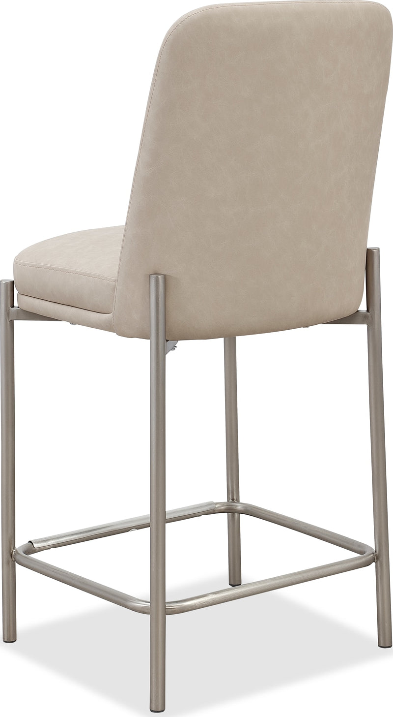 Dion Upholstered Counter Stool in Camel Synthetic Leather and Brushed Nickel Metal