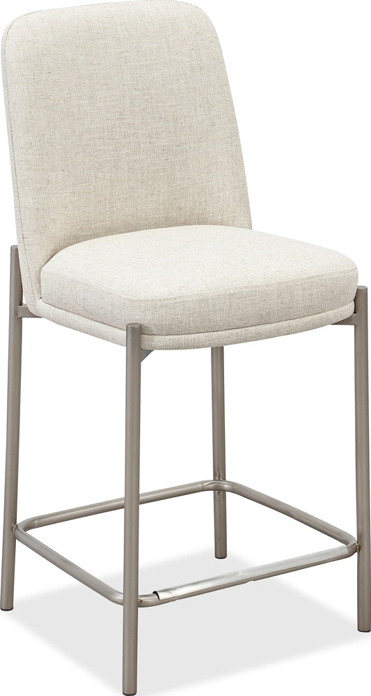Dion Upholstered Counter Stool in Natural Light Linen and Brushed Nickel Metal