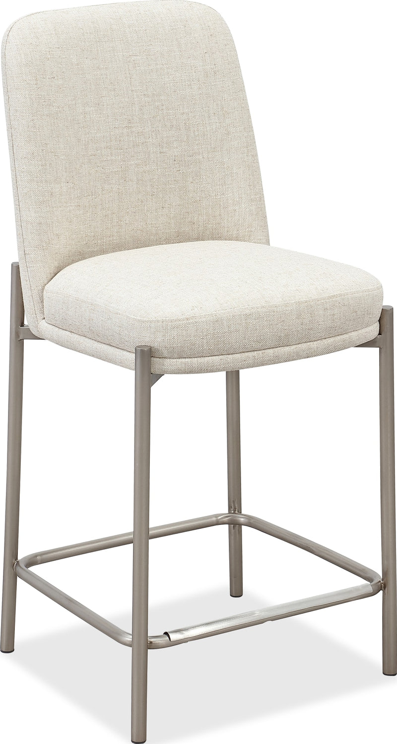 Dion Upholstered Counter Stool in Natural Light Linen and Brushed Nickel Metal