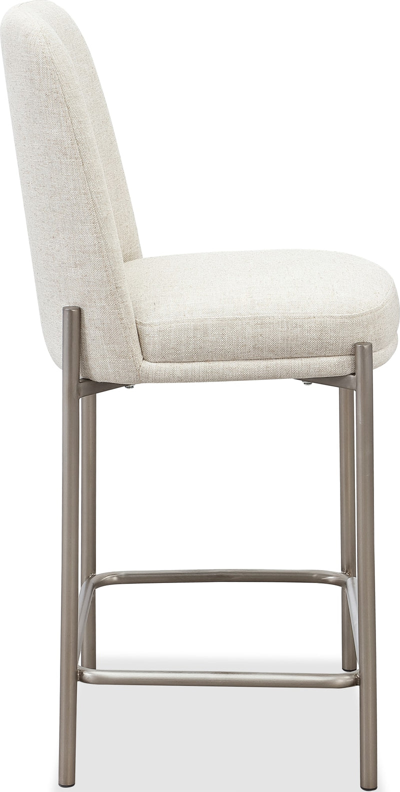 Dion Upholstered Counter Stool in Natural Light Linen and Brushed Nickel Metal