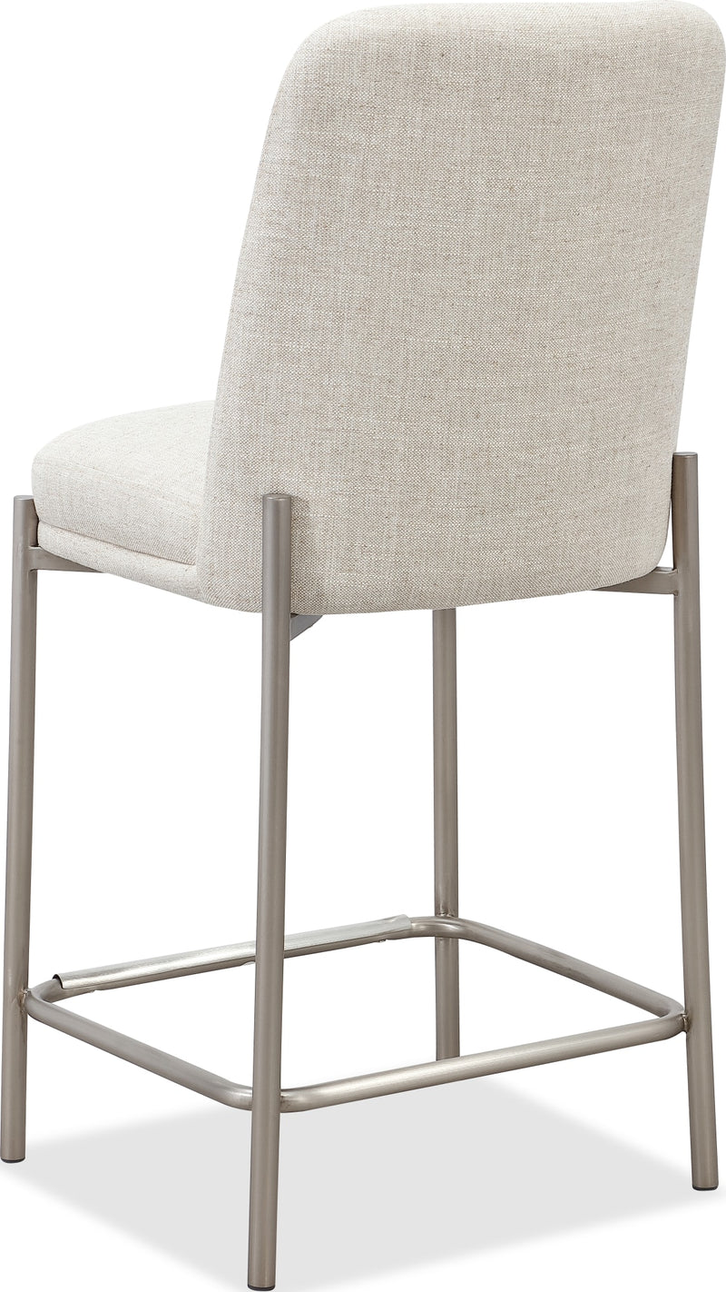 Dion Upholstered Counter Stool in Natural Light Linen and Brushed Nickel Metal