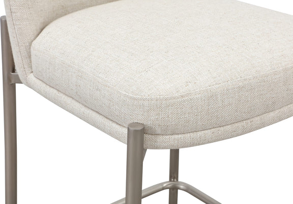 Dion Upholstered Counter Stool in Natural Light Linen and Brushed Nickel Metal