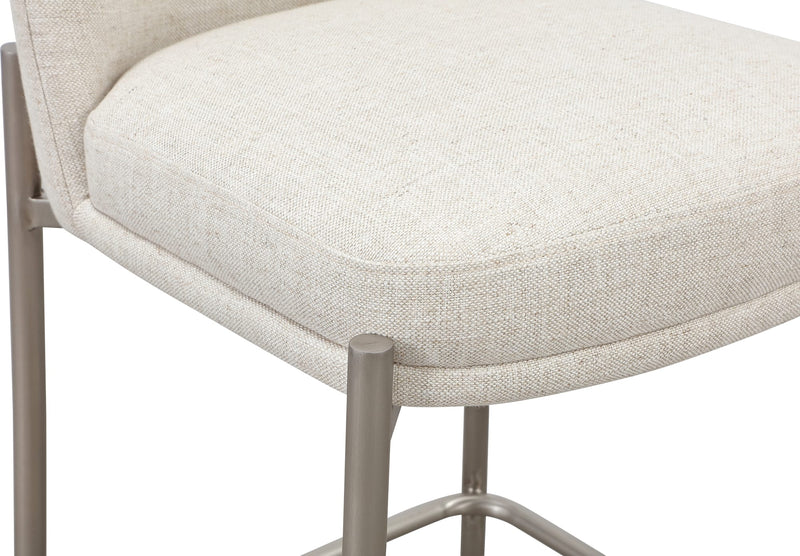 Dion Upholstered Counter Stool in Natural Light Linen and Brushed Nickel Metal