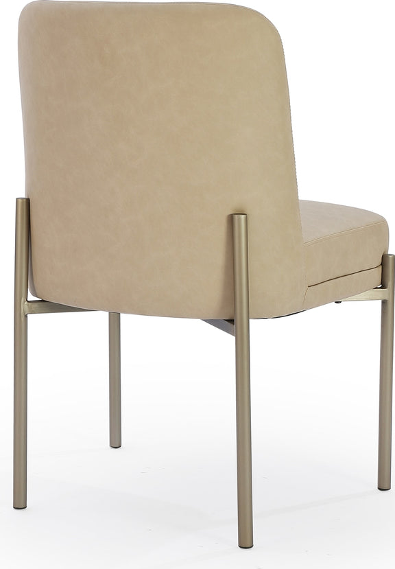 Dion Upholstered Dining Chair in Camel Synthetic Leather and Brushed Nickel Metal
