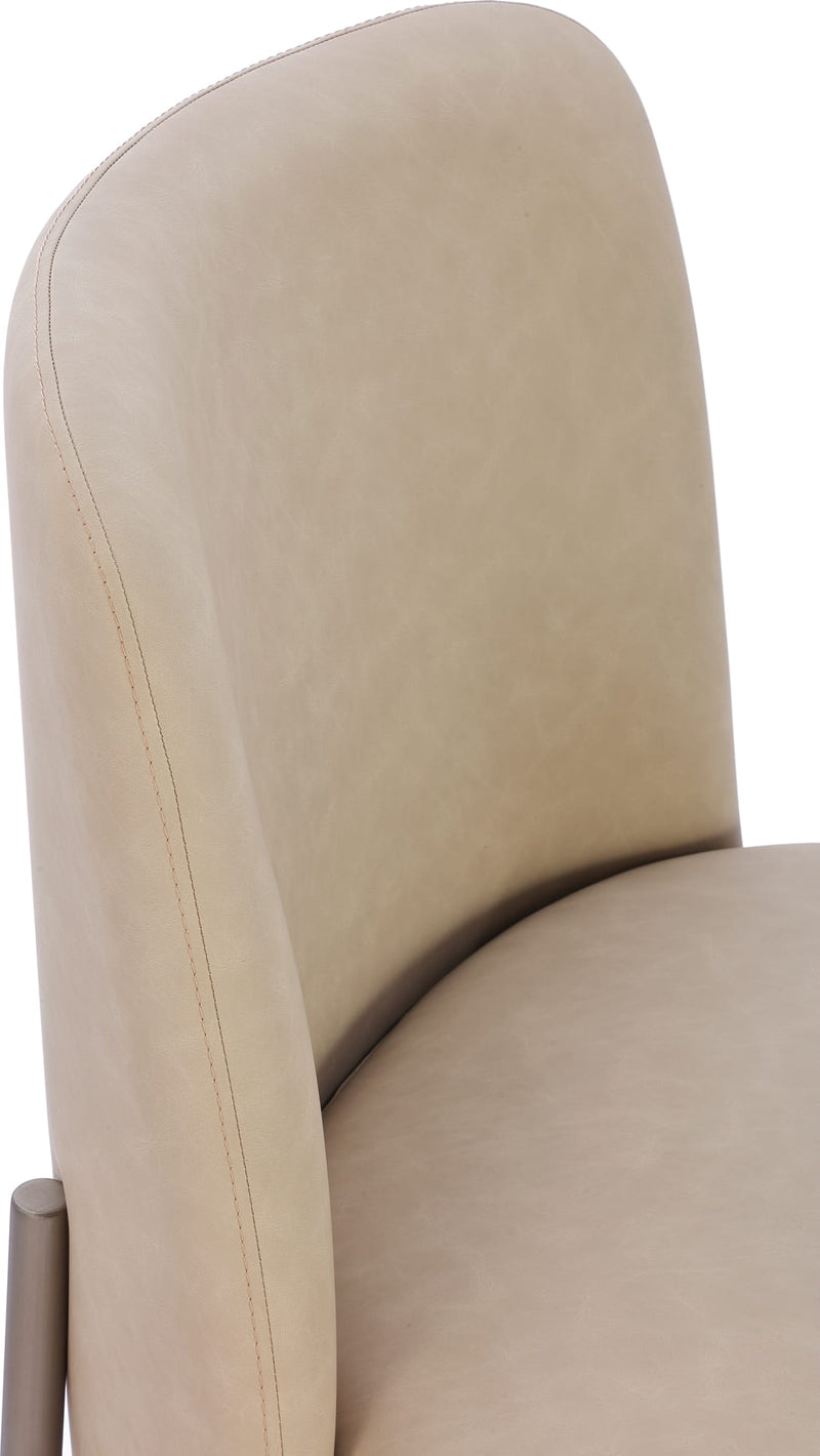 Dion Upholstered Dining Chair in Camel Synthetic Leather and Brushed Nickel Metal