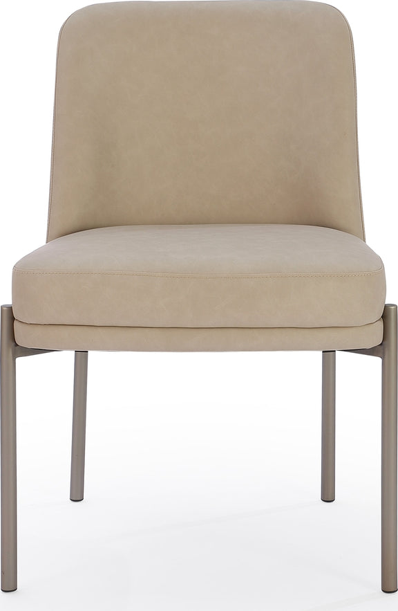 Dion Upholstered Dining Chair in Camel Synthetic Leather and Brushed Nickel Metal