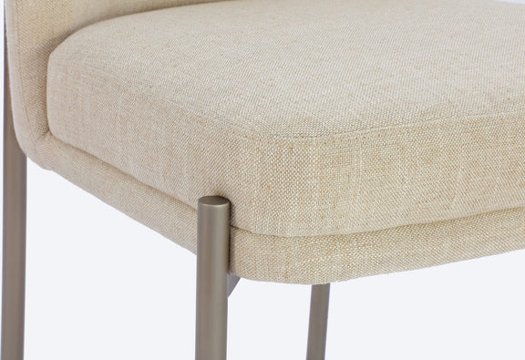 Dion Upholstered Dining Chair in Natural Light Linen and Brushed Nickel Metal