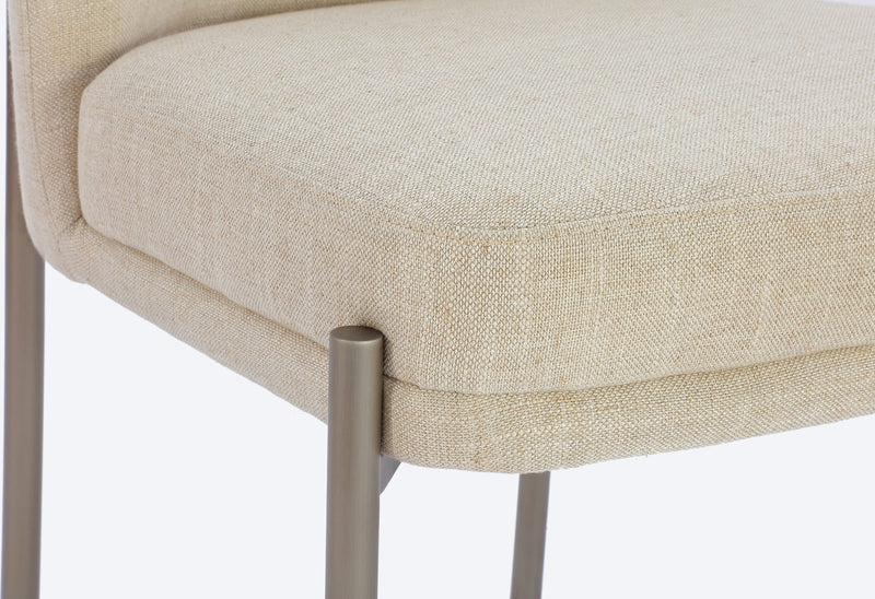 Dion Upholstered Dining Chair in Natural Light Linen and Brushed Nickel Metal