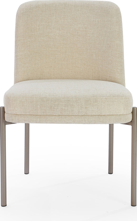 Dion Upholstered Dining Chair in Natural Light Linen and Brushed Nickel Metal